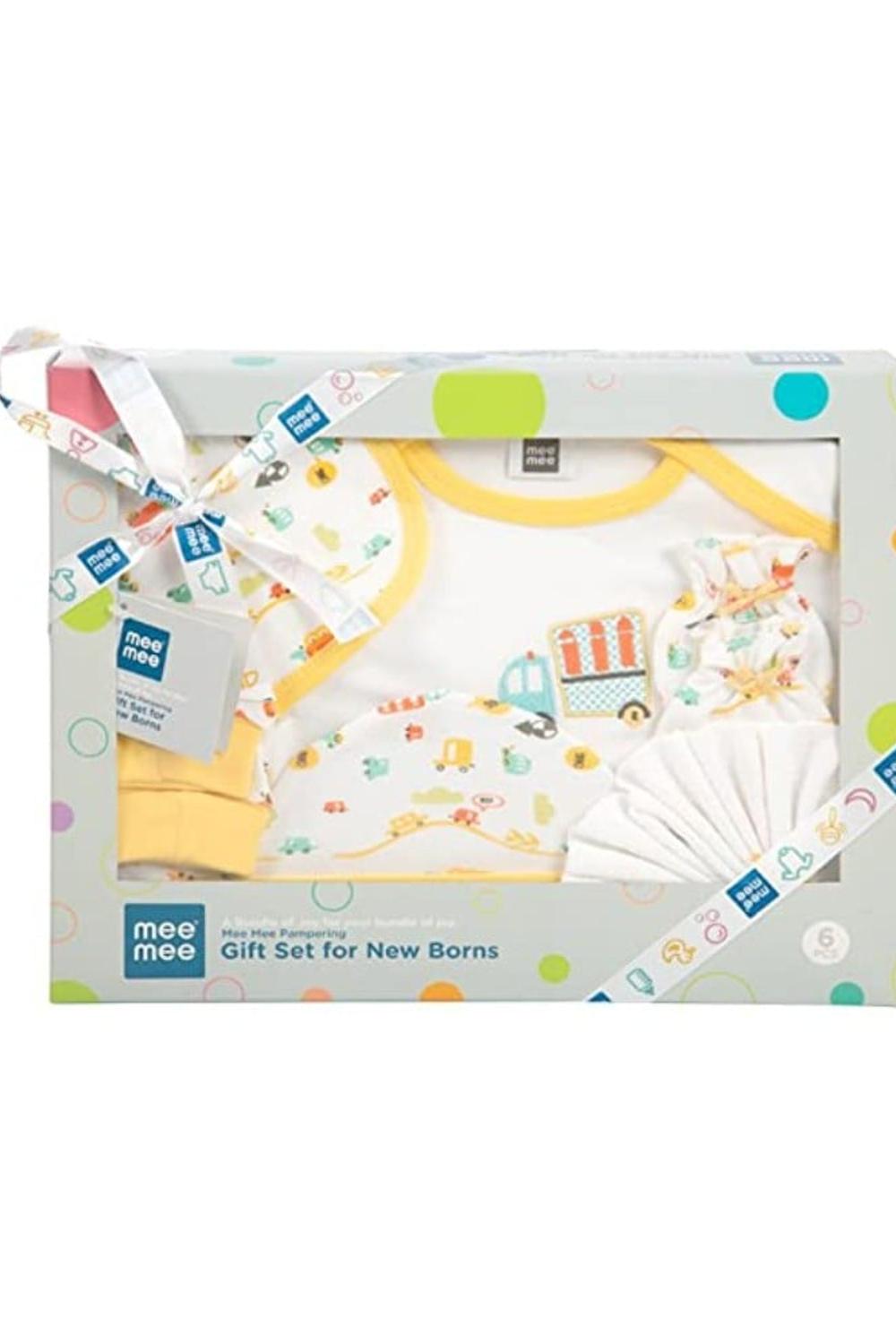 Mee Mee Soft Cotton New Born Baby Gift Set for Baby Boys, Baby Girls (6 Pieces, Yellow)